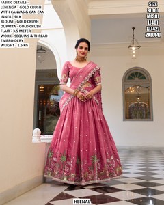 Lehenga Choli Tradicional Bandhani Rosa Noor Dream - Material Gold Crush con Protección Solar y Secado Rápido, Largo hasta el Suelo para Bodas y Fiestas - Product Image 5