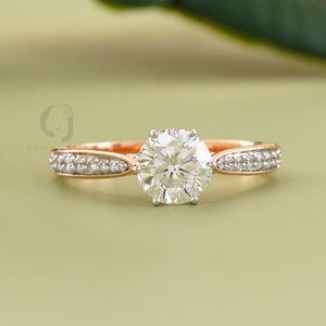 1.01 CT Round Brilliant Lab Grown Diamond Engagement <b>Ring</b> 14K Rose Gold VVS VS DEF <b>Solitaire</b> Side Stones <b>Silver</b> Color Jewelry - Product Image 2