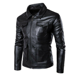 Chaqueta Utilitaria de Cuero Genuino Negro para Hombre |   Chaqueta de Estilo Multibolsillos ELITE CRAFT INDUSTRY Servicio OEM - Product Image 1