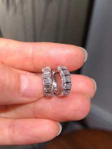 Wholesale <b>Emerald</b> Cut Diamond Huggie Hoop <b>Earrings</b> 925 Sterling Silver Surprise Jewelry for Women's Gift For Wedding Party - Product Image 1