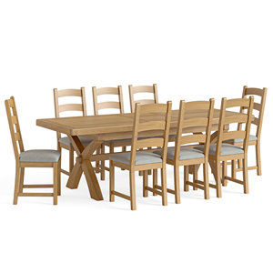 Ensemble de table à manger en bois minimaliste avec 8 chaises à dossier échelle, style farmhouse, mobilier de maison, design durable pour salle à manger - Product Image 6