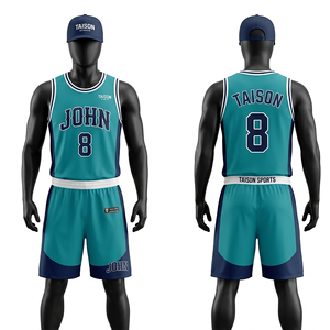 Uniforme de Baloncesto para Hombre, 180 GSM, Poliéster Interlock, Color Verde Azulado y Azul Marino, Paneles Laterales Personalizados, Sublimación, Bordado, Logotipo por Transferencia de Calor - Product Image 1