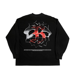 T-shirt à manches longues en coton délavé à l'acide, coupe oversize vintage, style streetwear personnalisé avec strass thermocollés - Product Image 3