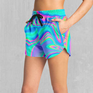 Colorful Abstract Print Women's Shorts With Drawstring Waist Mid Rise Knitted Polyester Casual Style Breathable Fit - Product Image 6
