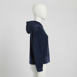 Wholesale Reddito Sports OEM Women's <b>Navy</b> Velour Hooded Sweatshirt Regular Fit Full Sleeve Casual Autumn Wear 100% Breathable - Product Image 3