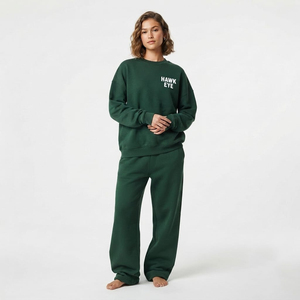 Ensemble jogging en molleton de coton vert pour femmes, 2 pièces, col rond, coupe ample, vêtements décontractés pour toutes les saisons - Product Image 3