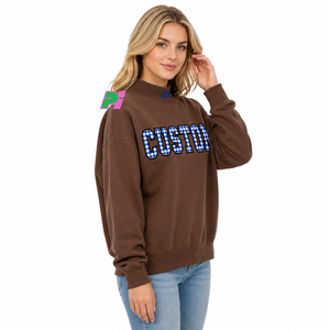 Sudadera de cuello alto personalizada con estampado de invierno y bordado de letras a cuadros, corte holgado y extragrande - Product Image 2