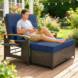 Canapé-lit d'extérieur bleu marine, chaise longue de terrasse pour vos espaces extérieurs - Product Image 1