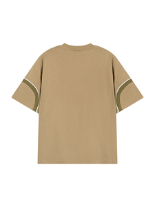 Camiseta de punto para hombre, cuello redondo, manga corta, holgada, color liso con bloques de color en contraste, ajuste casual, largo regular, 100% algodón - Product Image 3
