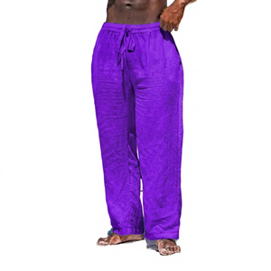 Pantalon décontracté pour homme 100 % lin, coupe droite, respirant, écologique, séchage rapide, léger, avec cordon de serrage, taille moyenne à grande - Product Image 5