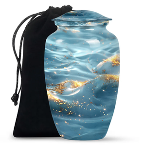 Blue Water Pattern Aluminium Urn Abstract Metal <b>Keepsake</b> Cremation <b>Ashes</b> Memorial Sympathy Vessel - Product Image 1