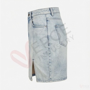 Women's Light Blue High Waist Denim Mini <b>Skirt</b> Washed <b>Straight</b> A Line with Slit - Product Image 3