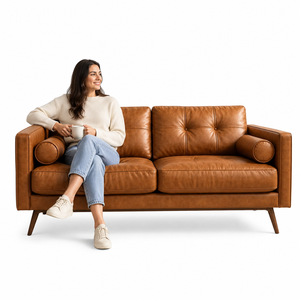 Mid for Modern Square Two Seat Genuine Leather <b>Sofa</b> with Solid <b>Wood</b> Legs Luxury Living Room Couch - Product Image 5