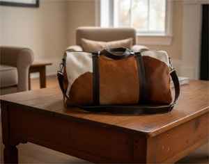 Bolsa de Viaje de Cuero Genuino con Pelo de Vaca, Bolsa de Fin de Semana de Gran Capacidad, Equipaje de Mano LHDB-0053 - Product Image 2