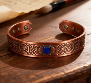Geometric Crosshatch <b>Grid</b> Engraved Magnetic Solid Copper Wristband Bracelet Fashionable <b>Metal</b> Jewelry Exquisite Design - Product Image 3