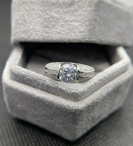 Moissanite Men's Engagement and <b>Wedding</b> <b>Ring</b> Tension Setting Micro Pave Rhodium Plated 925 Sterling Silver <b>for</b> Anniversary Gift - Product Image 1
