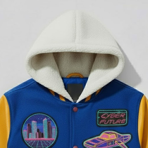Vestes de baseball classiques pour hommes, style streetwear d'hiver, nouvelle collection, avec capuche et patchs en chenille, vente en gros. - Product Image 4