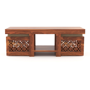 Mesa de Centro de Madera Tallada Artesanalmente, Acabado Natural en Madera de Teca, Mesa de Madera para Sala de Estar, Mueble Decorativo, Mesa Multiusos - Product Image 2