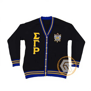 Tesoros Griegos: Sudadera Casual de Invierno con Cuello en V y Botones, Bordado Acrílico Personalizado Sigma Gamma Rho, Tejido Plano, para Hermandades - Product Image 1