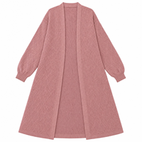 Ensemble Abaya 3 Pièces Tricoté Personnalisé ODM/OEM Rose Poudré avec Cardigan Ouvert en Maille Diamantée et Pantalon Palazzo – Tenue Modeste pour l'Aïd