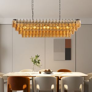 Lampadario Moderno Nero da 54 Pollici con 12 Luci e 4 Livelli, Grande Lampadario Rettangolare in Vetro Fumé per Sala da Pranzo, Cucina, Isola, Stile Rustico - Product Image 1