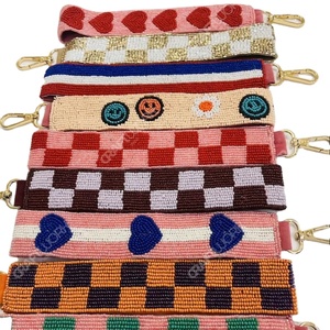 Handmade Beaded Pattern Handbag <b>Strap</b> Wide Checker Heart Motif Shoulder <b>Strap</b> Detachable Crossbody <b>Strap</b> with Metal Lobster Hook - Product Image 1