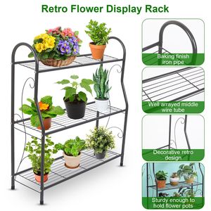 Support à plantes en métal à 3 niveaux, support pour pots de fleurs d'intérieur et d'extérieur, organisateur de rangement utilitaire, étagère pour balcon, patio, meubles - Product Image 4