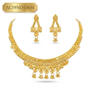 Classic Brass 24K Gold Plated <b>Statement</b> <b>Necklace</b> Set with Tassel Earrings for Women Wedding Jewelry AC19N0136M - Product Image 2