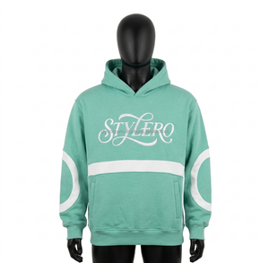 Sudadera con capucha unisex verde menta con cremallera, estilo universitario, bordado 3D, de algodón polar, hombros caídos, tendencia 2026 - Product Image 1