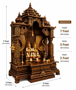 Mandir traditionnel indien du sud en bois de paon pour la maison, sculpté à la main en teck, temple hindou Pooja avec rangement pour les États-Unis - Product Image 4