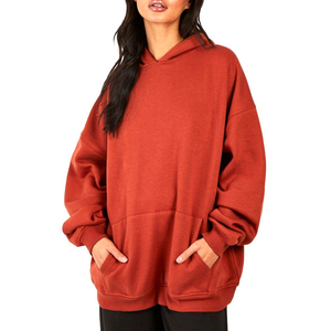 Sudadera con Capucha Extra Grande para Mujer, Color Sólido, Hombros Caídos, Manga Larga, Tejido de Algodón, Informal, Invierno, Transpirable, Ecológica - Product Image 1