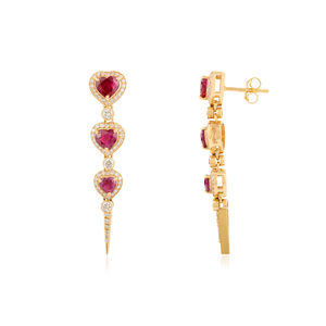 New Arrivals Top Grade Quality Ruby & Diamond Real K18 Yellow <b>Gold</b> Trio Heart Long <b>Dangle</b> <b>Earrings</b> Valentine's Day Gift Jewelry - Product Image 3