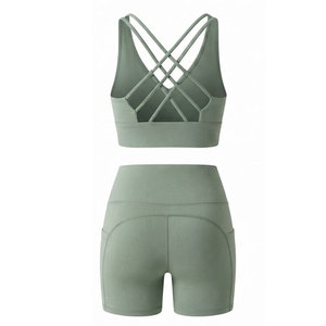 Nuevo Conjunto Deportivo Sin Costuras Acanalado para Mujer, Sujetador Acanalado con Shorts a Juego, Tejido Flexible, Ajuste Moderno, Ropa Deportiva de Dos Piezas - Product Image 6