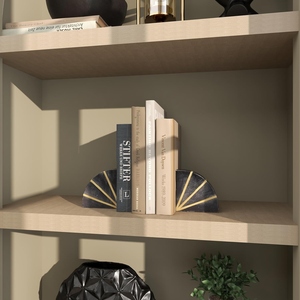 Art Deco Metal Bookends Geometric Design Gold Plated 2Pcs Decorative Shelf Accessories - Product Image 1