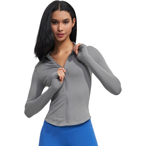 Chaqueta de yoga de alto rendimiento con cremallera completa para mujer, cuello alto, orificios para los pulgares, absorción de humedad, nailon y elastano, elasticidad en cuatro direcciones, transpirable - Product Image 4