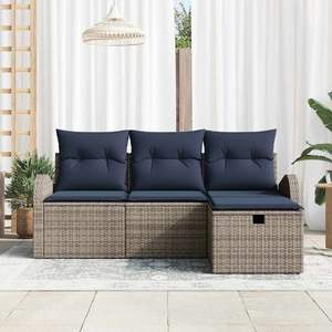 Ensemble de jardin 4 pièces en polyrotin gris et bleu marine avec canapé à coussins manuels - Product Image 3