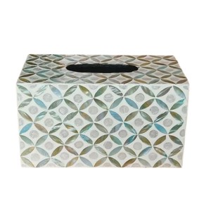 Caja de pañuelos rectangular de alta gama con incrustaciones de nácar y madera hecha a mano para decoración del hogar - Product Image 3