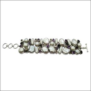 Bracelet à breloques en argent 925 pour femme avec pierres naturelles serties en clos, style classique, cadeau - Product Image 1
