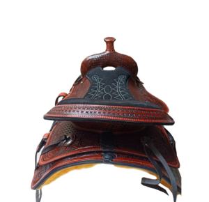 Sillín de caballo de barril occidental de cuero marrón Tamaño de 10 \ "a 18 \" Diseño floral y geométrico tallado con asiento acolchado - Product Image 6