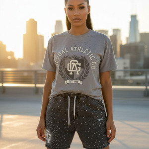 Custom logo Printing Men Streetwear Autumn Cotton Two Piece <b>Sets</b> Heat-Transfer Printing Quick Dry Rhinestone T Shirts <b>Sweat</b> <b>Set</b> - Product Image 5