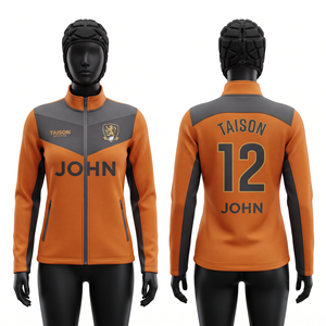 Veste d'entraînement pour équipe de rugby féminine, 280 GSM, polyester interlock premium, panneau contrastant or, noir, gris, logo personnalisé - Product Image 5