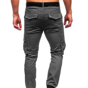 Pantalon cargo gris foncé pour homme, taille élastique, cordon de serrage, plusieurs poches, pantalon décontracté, vêtements d'automne - Product Image 2