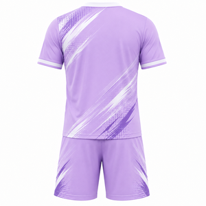Ensemble maillot et short de football géométrique violet pour homme, col en V, manches courtes, anti-humidité, toutes saisons, imprimé par sublimation - Product Image 2