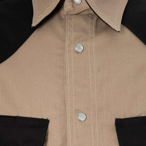 Chemise de travail à manches longues pour homme, couleur beige et noire, avec poches poitrine, en coton respirant, uniforme de travail - Product Image 6