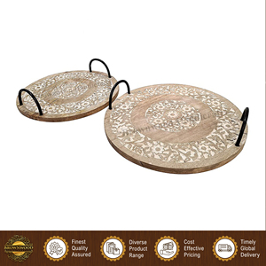 Juego de 2 bandejas de madera para servir alimentos, hechas a mano, con acabado blanco quemado, de calidad superior, muy vendidas, para uso en hoteles y restaurantes - Product Image 2