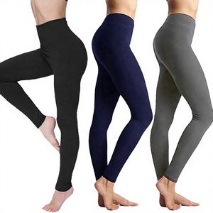 High Waisted Full Length Solid Color <b>Leggings</b> for Women Stretch Breathable Soft Knitted Spandex Nylon Seamless Basic Style - Product Image 5