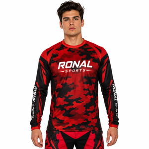 RONAL SPORTS Jersey Unisex de Manga Larga, Rojo y Negro, Camuflaje, Transpirable, Talla Grande, de Secado Rápido, para Motociclismo - Product Image 3