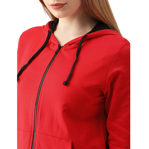 Sudadera con Capucha Roja para Mujer, Ligera, de Algodón Tejido, con Cierre y Bolsillos Delanteros, para Fitness y Actividades al Aire Libre - Product Image 3