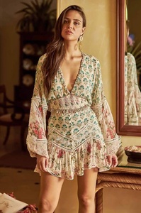 Robe Tunique Bohème Rose Mignonne pour Filles, Longue jusqu'aux Genoux, 100% Coton, Manches Longues, Formelle, Coupe Évasée, Col en V, Imprimée - Product Image 4