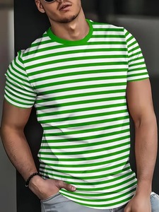 Camiseta de Hombre al por Mayor con Estampado de Rayas, Manga Corta, Cuello Redondo, Informal, a la Moda, con Logotipo Personalizado, para Verano, Estilo Urbano - Product Image 5